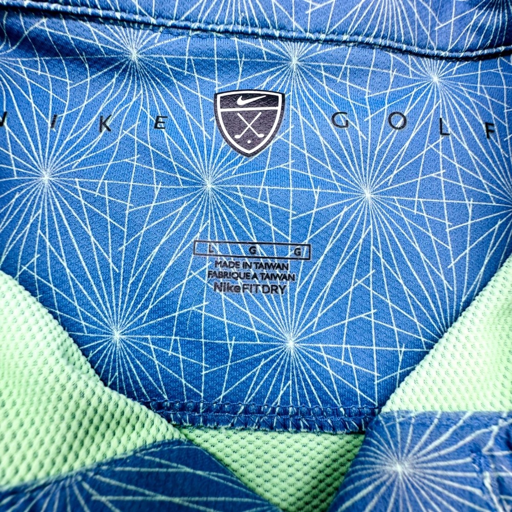Nike Golf Mens Large Blue Geometric Starburst Fit Dry Short Sleeve Polo Shirt - Picture 4 of 11